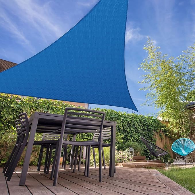 E&K Sunrise 23' x 23' x 23' Sun Shade Sail Triangle Canopy Shade Cover UV Block for Patio Backyard Garden Outdoor (Blue)