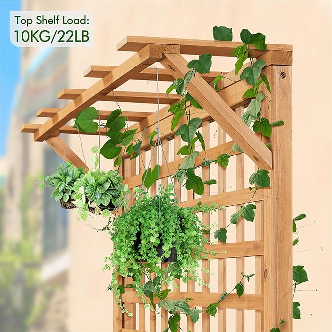 Yaheetech 72" H Horticulture Garden Planter with Trellis for Vine Climbing Plants Garden Box Outdoor w/Drainage Holes Raised Garden Bed Garden Planter Box for Flowers, Herbs Light Brown