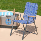 Garden Elements Folding Patio & Lawn Chairs – Steel Frame with Blue Woven Fabric and Wooden Armrests, Comfortable Full-Size Outdoor Chairs for Backyard, Camping, or Events (Pack of 2)