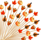 100pcs Fall Thanksgiving Cocktail Picks Pumpkins Maple Leaves Decorative Toothpicks for Appetizers Autumn 4.7 IN Bamboo Skewers Sticks for Fall Decorations Party Supplies(Turkey)