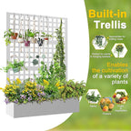 FENCY Metal Raised Garden Bed with Trellis, Metal Planter Box with Trellis, Garden Box for Climbing Plants Vegetable, 47''Lx16''Wx71''H Garden Bed with Drainage Holes(White)
