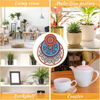 Nuanchu 6 Pcs Boho Plant Coasters 3 Size 3.94" 5.9" 7.87" Rubber Absorbent Non Slip Pot Mats Indoor Round Plant Decorative Pads Gardening Outdoor Patio Mandala Flower Protect Mat for Table Desk Floor