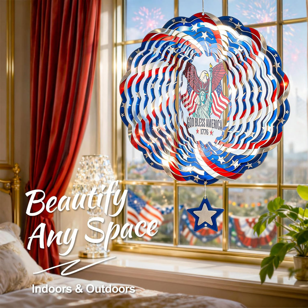 250th USA Anniversary 12 Inch Wind Spinner Patriotic Decoration | Patriotic Outdoor Garden Decor with Statue of Liberty Design, Stainless Steel Yard Art for Outdoor & Indoor, Gift for Men