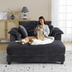 VINGLI 56" Oversized Chaise Lounge Chair, Dark Grey Comfy Corduroy Chaise Sofa Recliner Bed Upholstered Sleeper Couch Bed with Throw Pillows and Armrests for Living Room, Movie Room, Bedroom