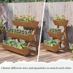 3-Tier Wooden Vertical Raised Garden Bed with Legs, Tiered Planter Box, Vertical Garden Planter,Wood Plant Stand Wood Flower Rack for Patio, Balcony, Freestanding. (Brown-Large)