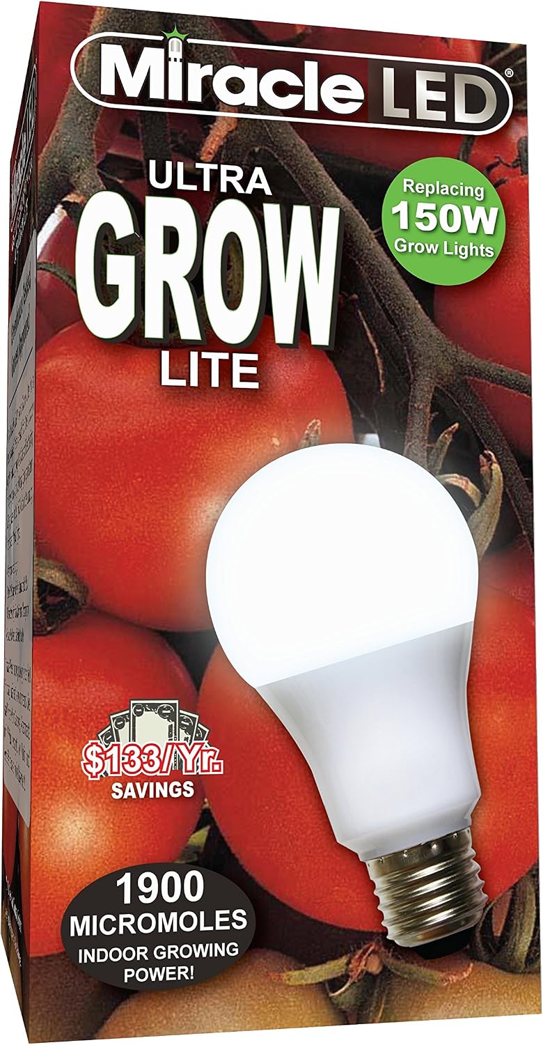Miracle LED Commercial Hydroponic Ultra Grow Lite - Replaces up to 150W - Daylight White Full Spectrum LED Indoor Plant Growing Light Bulb For DIY Horticulture & Indoor Gardening (605188)