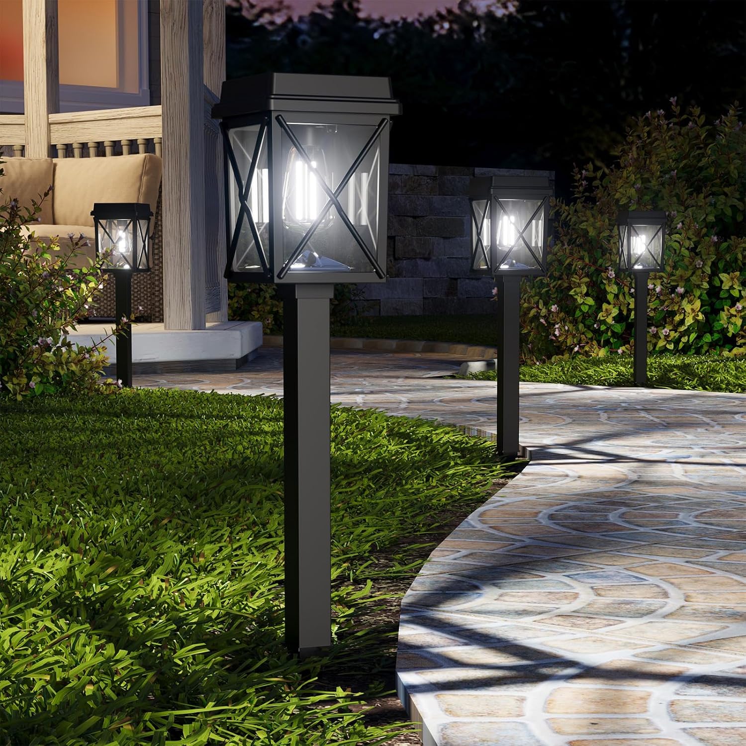 XMCOSY+ Solar Lights Outdoor, 12 Pack Bright Pathway Lights for Landscape | Adjustable Brightness, 3 Color Modes, Up to 15H Runtime, Solar Powered Outdoor Lights for Garden, Yard, Pathway, Landscape