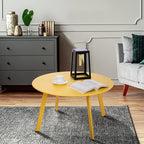 Patio Coffee Table - 28inch Metal Steel Outdoor Round Table Weather Resistant Anti-Rust Outdoor Table (Yellow)