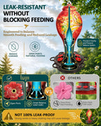 LUJII Smart Hummingbird Feeder with Camera, Hand Blown Glass for Outdoor Hanging, Solar WiFi Feeder with Live View App, 6 Feeding Ports, Leak-Resistant Design, Ant Moat & Gift Box, 36 fl oz, Red