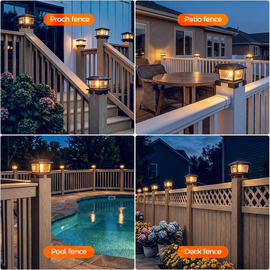 VOLISUN Metal Solar Post Cap Lights, Edison Bulb Light 1Pack,Black | Metal shell solar lamps with adjustable base 3.5x3.5-6x6 posts, warm & cool light for yard, fence, deck outdoor use