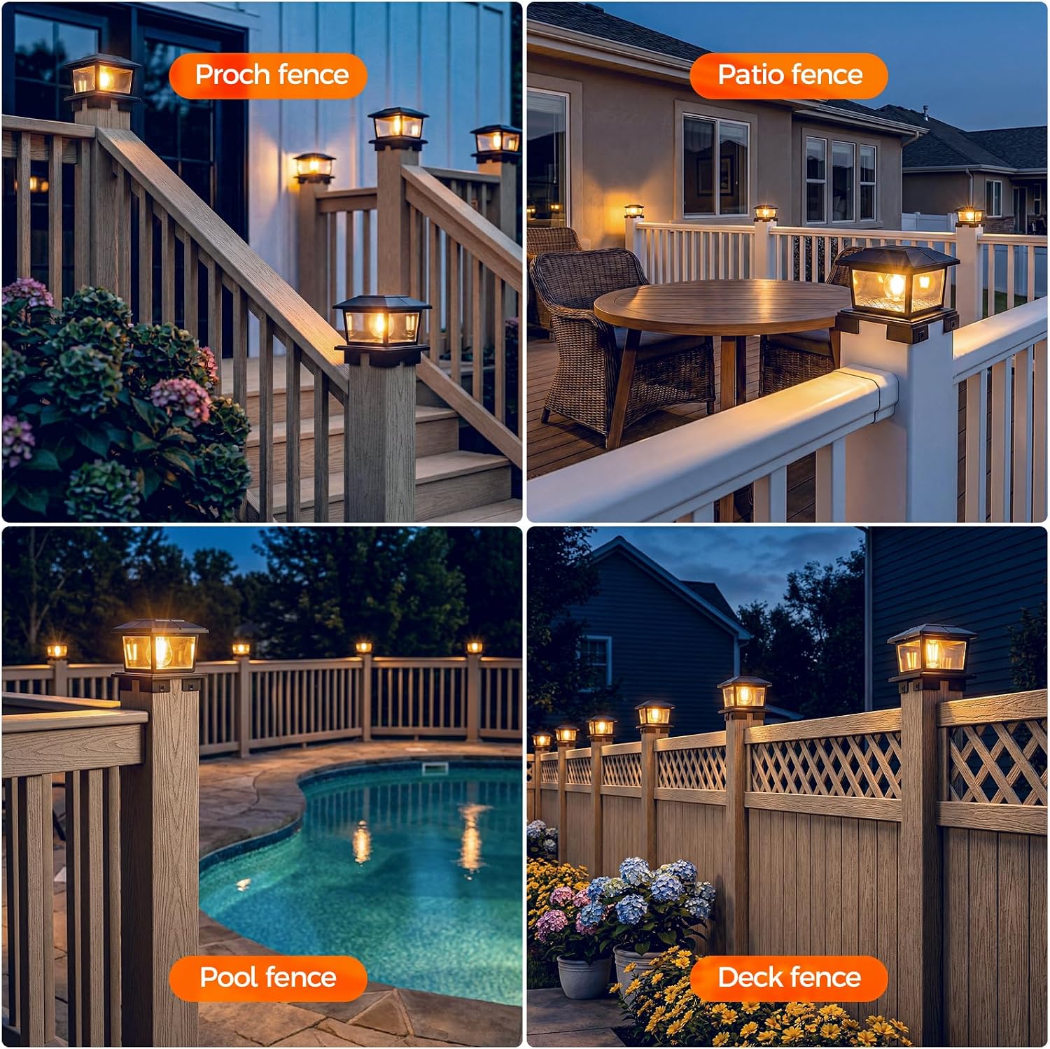 VOLISUN Metal Solar Post Cap Lights, Edison Bulb Light 1Pack,Black | Metal shell solar lamps with adjustable base 3.5x3.5-6x6 posts, warm & cool light for yard, fence, deck outdoor use
