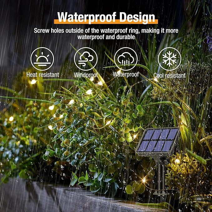 btfarm Solar String Lights for Outside - 80LED 33FT Solar Fairy Lights Outdoor Waterproof 8 Modes, Copper Wire Solar Powered Twinkle Lights for Tree Garden Christmas Wedding Party Decor, Warm White