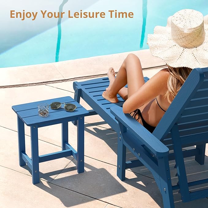 LUE BONA Outdoor Side Table, HDPS Small Outdoor Table, Adirondack Side Table, Outside End Table for Patio, Porch, Deck, Weather Resistant/Easy Maintenance/Indoor or Outside Use, Navy Blue