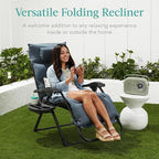 Best Choice Products Oversized Zero Gravity Chair, Folding Outdoor Patio Recliner, XL Anti Gravity Lounger w/Removable Cushion, Cup Holder, Side Tray, 350lb Capacity - Taupe