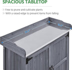 Yaheetech Garden Potting Bench Table, Outdoor Garden Horticultural Wooden Storage Cabinet & Solid Wood Planting Work Bench with Large Space Storage & Metal-Plated Tabletop, Gray