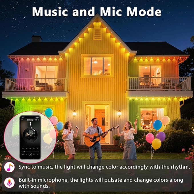 150FT Permanent Outdoor RGB Lights, IP67 Waterproof Smart Eave Lighting, with App/Remote Control Eaves Light, DIY LED Scenes Modes for House Roof Decor,Christmas,Party