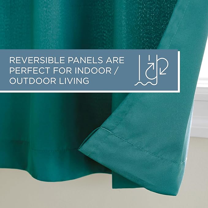 TOWN & COUNTRY BASICS Cabana Solid Heavyweight Indoor Outdoor Curtains, Light Filtering Opacity with Grommet Top, Water Repellent, 2-Pack Set, 54"x84", Dark Teal