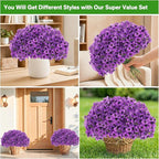 60 Pack Artificial Flowers for Outdoor Indoor Fake Plants, Faux Silk Flowers for Outdoors Outside Front Porch Hanging Planter Window Box Garden Spring Decoration(Purple)