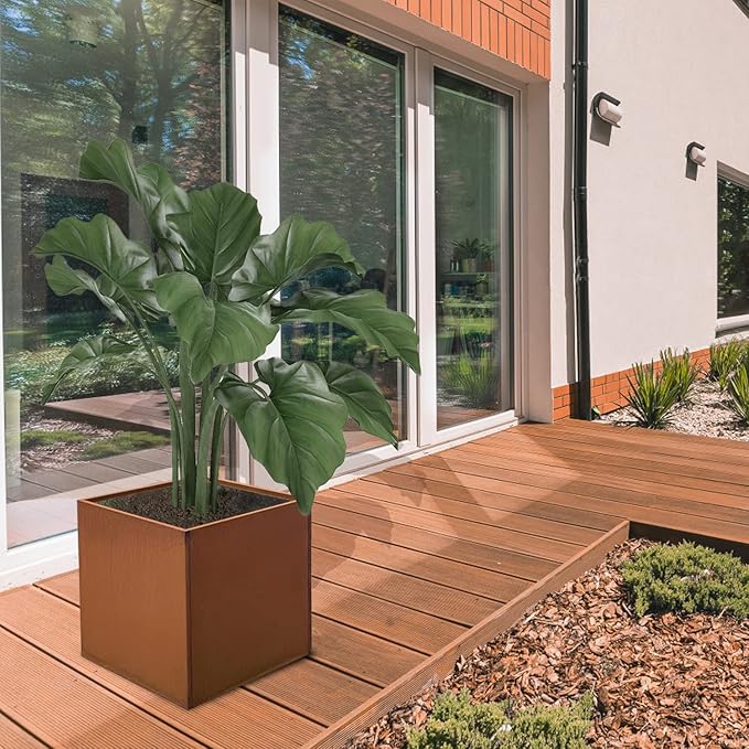 Corten Steel Planter Box Outdoor Planter Metal Square 20 Inch Large Steel Flower Pot Rustic Cube Patina Tall Plant for Commercial Residential Patio Yard Garden
