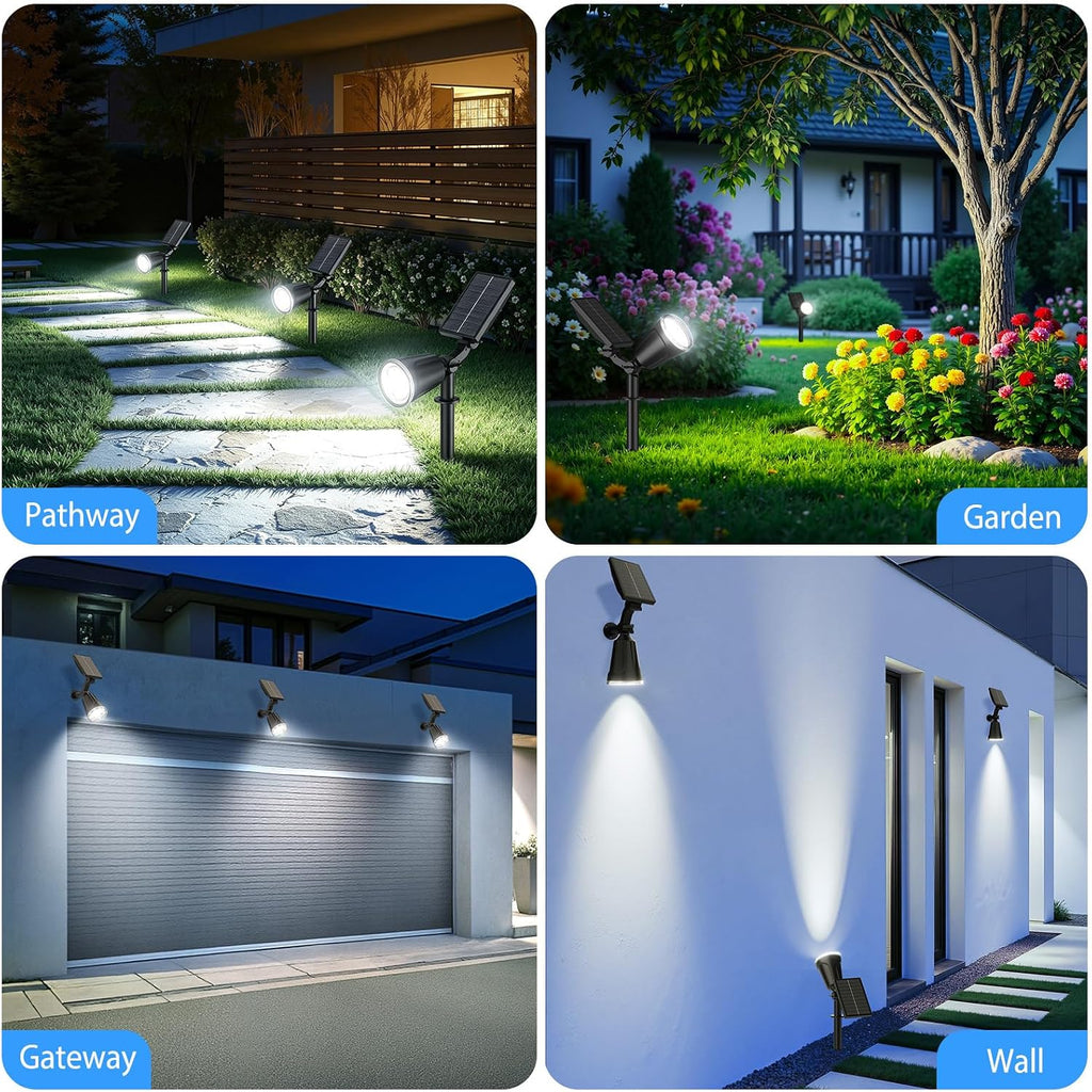 Solar Spot Lights Outdoor Cool White, 1000LM Big Adjustable Solar Lights Outdoor Waterproof, 2-in-1 Bright Solar Powered Spotlights Landscape Lighting for Garden, Yard, Pathway, Tree, Flag