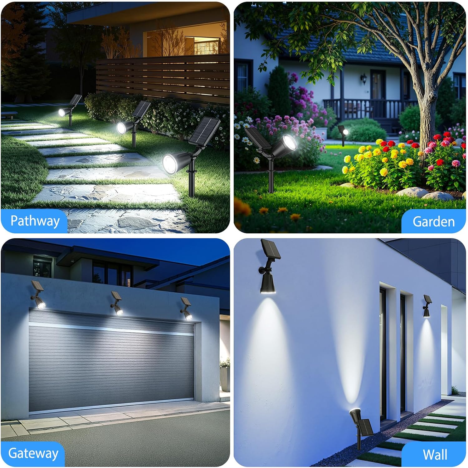 Solar Spot Lights Outdoor Cool White, 1000LM Big Adjustable Solar Lights Outdoor Waterproof, 2-in-1 Bright Solar Powered Spotlights Landscape Lighting for Garden, Yard, Pathway, Tree, Flag