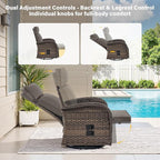 Swivel Outdoor Recliner Chair Set of 2 - Reclining Patio Chair with Adjustable Backrest and Footrest, All-Weather Wicker Chaise Lounge Chair Outdoor for Pool Deck (Upgraded 2.0)
