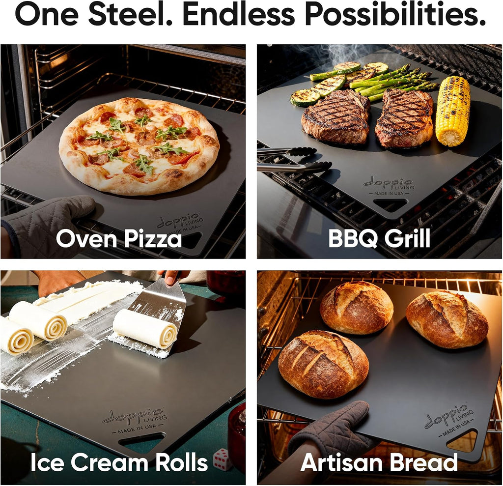 Pizza Steel for Oven | Made in USA | 16" x 14.25" | Pre-Seasoned Baking Steel for Bread, Pizza, Sourdough & More | Premium Quality Crust at Home | Use in Oven, Grill, BBQ | 1/4" Thick