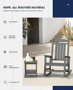 KINGYES Oversized Outdoor Rocking Chair Set of 4, High Density Polyethylene Patio Rocking Chairs with 330lbs Support for Adults, Gray