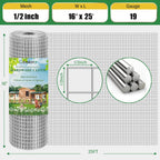 Gbekery Hardware Cloth 1/2 inch 16in x 25ft 19 Gauge, Hot-dip Galvanized After Welding Chicken Wire Mesh Roll Garden Plant Welded Metal Wire Fencing Roll, Rabbit Cages Snake Fence