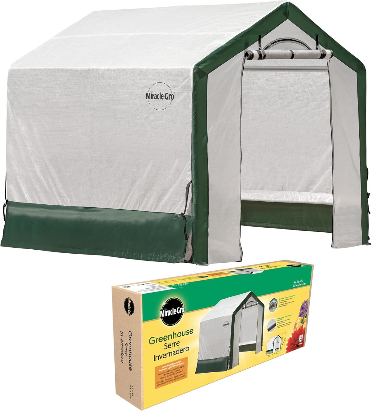 miracle-gro walk-in outdoor greenhouse, clear, 6 x 6 shown in use