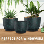 Plant Pots 10/9/8/7.5/7 inch Set of 5,Flower Pots with Multi Mesh Drainage Holes, Large Planters for Indoor Outdoor Garden Plants and Flowers. (Green Speckles)