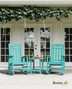 Oversized Rocking Chairs Outdoor Set of 4, High Back Porch Rocking Chair, HDPE All Weather Resistant Patio Chairs, 380lbs Weight Capacity, Lake Blue