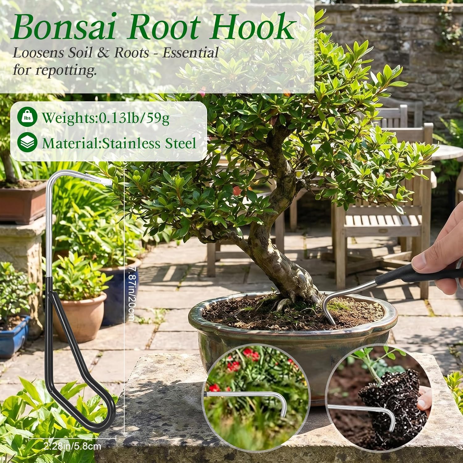 4 Piece Bonsai Tools Set, Knob Cutter,Concave Cutter,Plant Care,Root Hook | Bonsai Care Kit with Storage Bag, Stainless Steel, Ergonomic Non-Slip Handle, Lightweight, for Bonsai Succulents