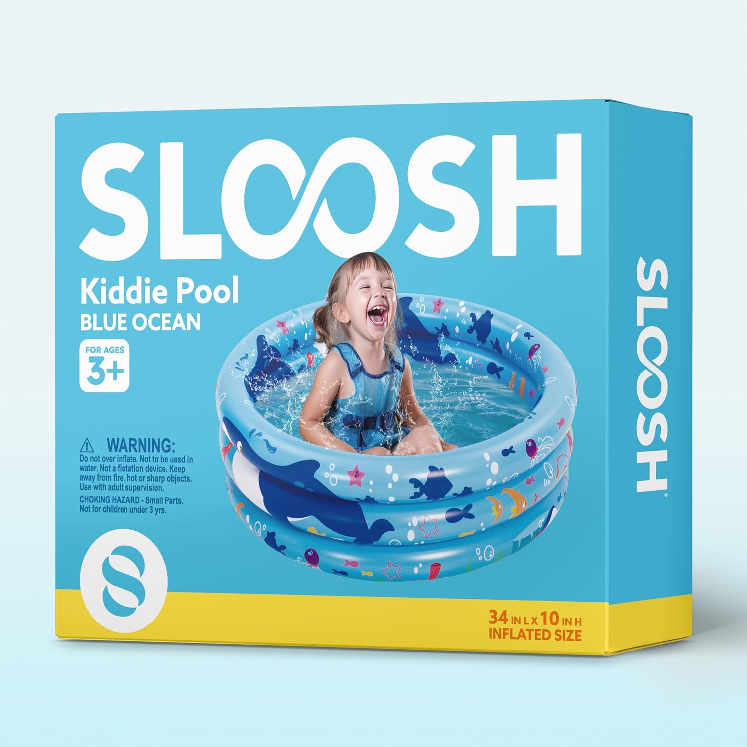 Sloosh Inflatable Kiddie Pool, 34"x10" Blow Up Kid Swimming Pool, 3 Rings Blue Baby Pool for Toddler, Play Pit for Dog with Ocean Whale Pattern for Summer Water Party Backyard Garden(Whale)
