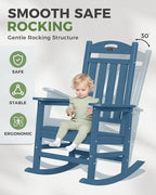 Oversized Outdoor Rocking Chairs Set of 4, High Back Porch Rocking Chair, HDPE All Weather Resistant Patio Chairs, 380lbs Weight Capacity, Navy Blue