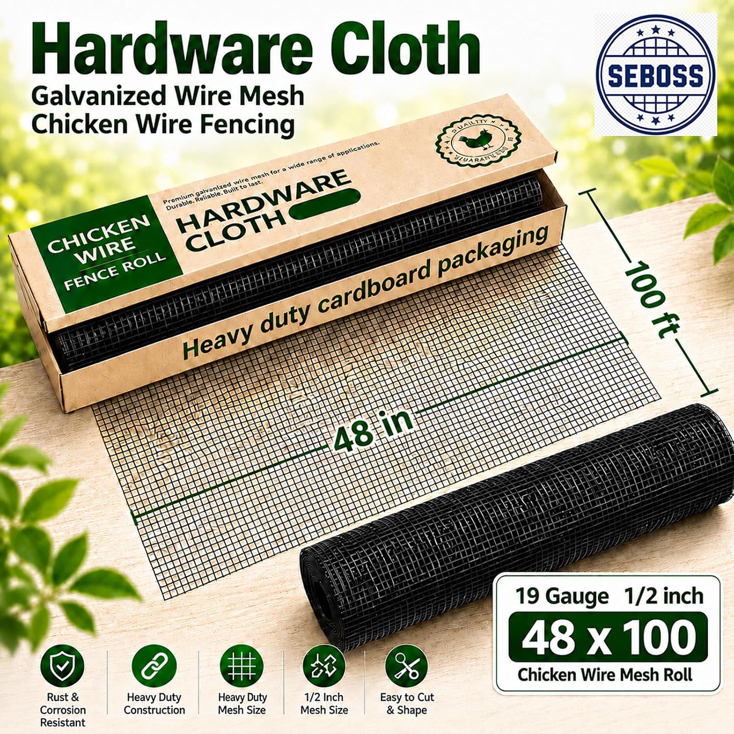 Hardware Cloth 1/2 inch Chicken Wire Fencing 48 x 100 Ft 19-Gauge | Black Vinyl Coated Wire Mesh Roll, Garden Fencing, Welded Wire Fence Roll, Wire Mesh Fencing, Rabbit Wire and Rodeng Wire