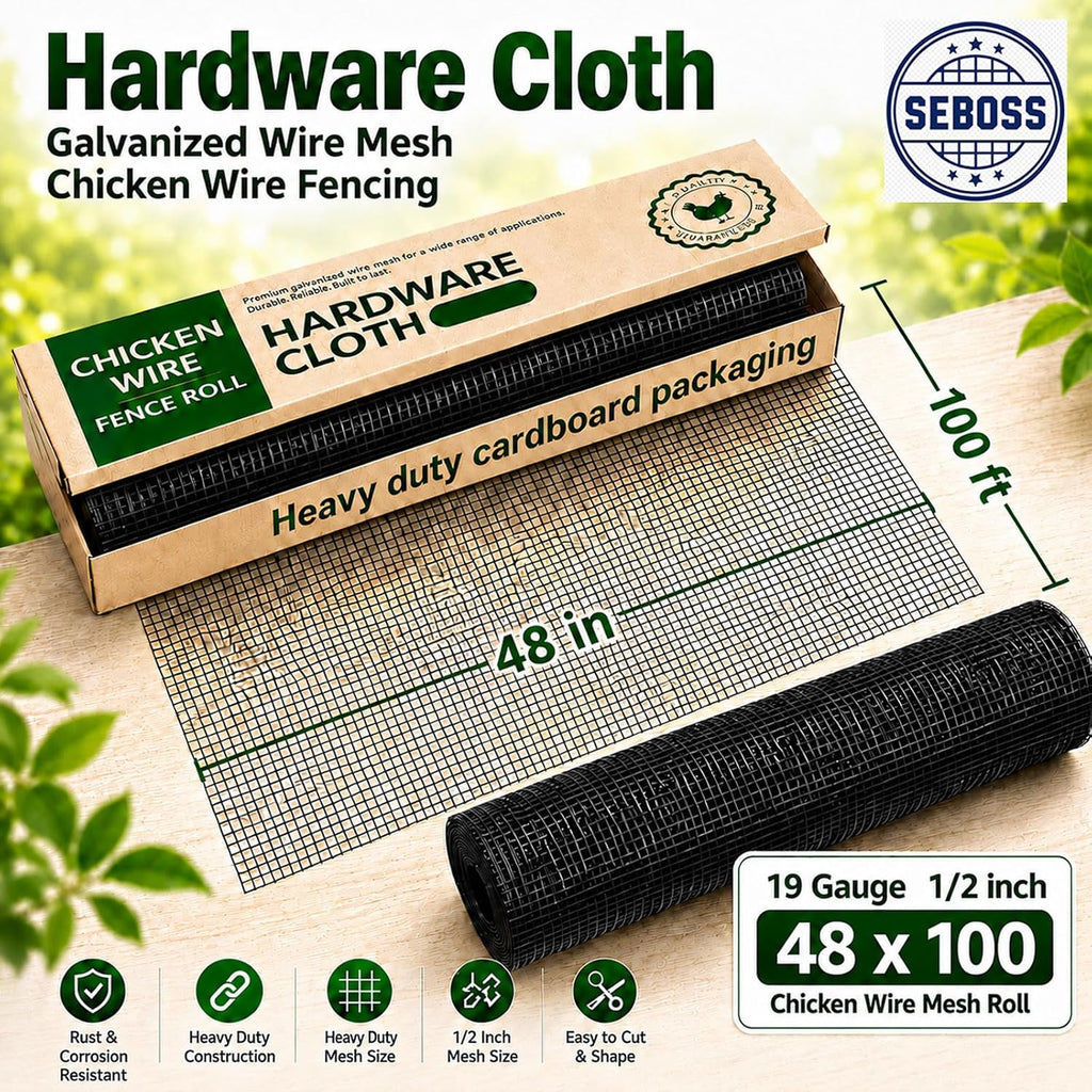 Hardware Cloth 1/2 inch Chicken Wire Fencing 48 x 100 Ft 19-Gauge | Black Vinyl Coated Wire Mesh Roll, Garden Fencing, Welded Wire Fence Roll, Wire Mesh Fencing, Rabbit Wire and Rodeng Wire