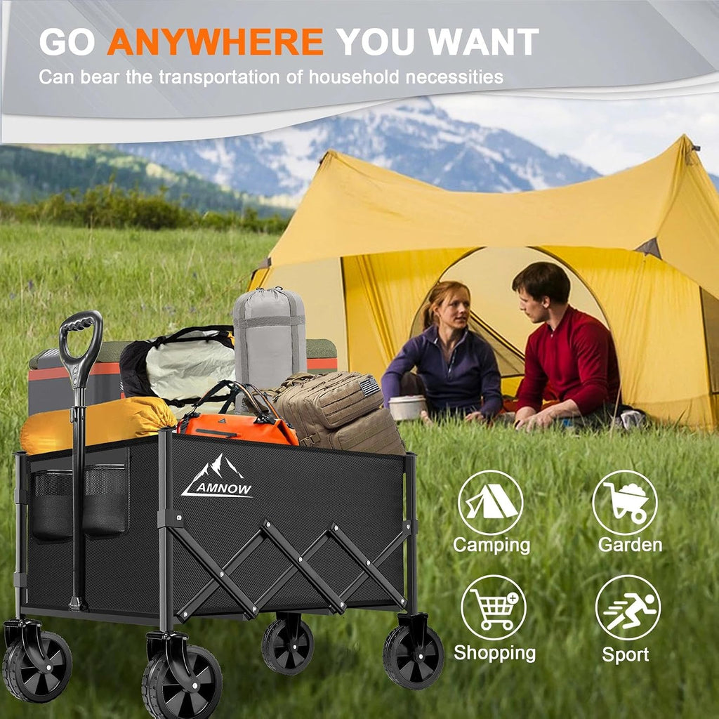 amnow 100l collapsible wagon cart with all terrain showing dimensions