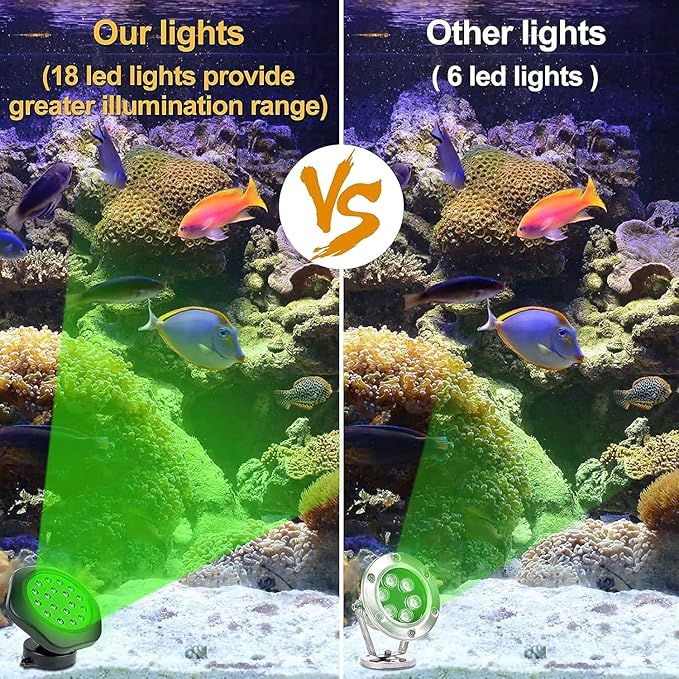 Solar Pond Lights, 18 LED Super Bright RGB LED Underwater Spotlights Color Changing Submersible Pond Light IP68 Waterproof Fountain Lights for Fish Aquarium Tank Garden Yard Pool (2-in-1)