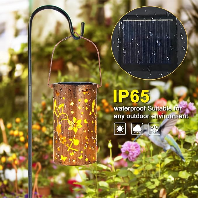 2 Pack Solar Lanterns Outdoor Waterproof Hummingbirds Birthday Gifts for Women Mom Grandma Garden Decor Hanging LED Decorative Light for Patio Yard Lawn Gardening Gifts