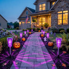 Halloween Solar Lights Outdoor Waterproof Purple Landscape Lights, 8 Pack | Halloween Solar Pathway Lights Purple Led Yard Lights for Walkway,Path with Auto On/Off Lighting Halloween Decor