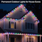 100FT Smart Permanent Outdoor Lights Eaves String | IP67 waterproof, APP & remote control, LED roofline lighting for Christmas and daily decor