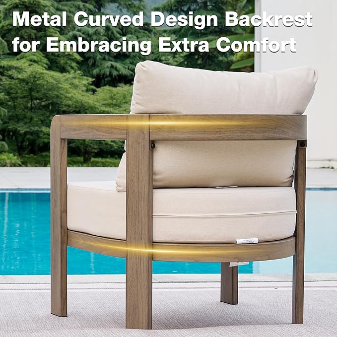 Outdoor Furniture Set, 2Pcs Patio Armchairs, Metal Modern Outside Furniture with 6'' Thick Cushions, Outdoor Conversation Set Balcony Chairs for Backyard, Porch,Deck, Beige