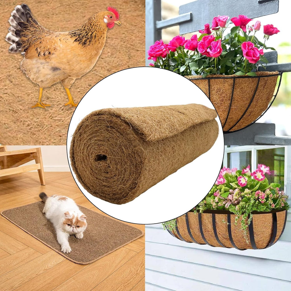 EATAKWARD 120'' x 16'' Coconut Mat, Coco Fiber Roll, Natural Coconut Coco Liner Roll, Thick Coco Liners for Planters, Flowers, Pet, Tortoise, Lizard, Snake, Rabbit, Brown