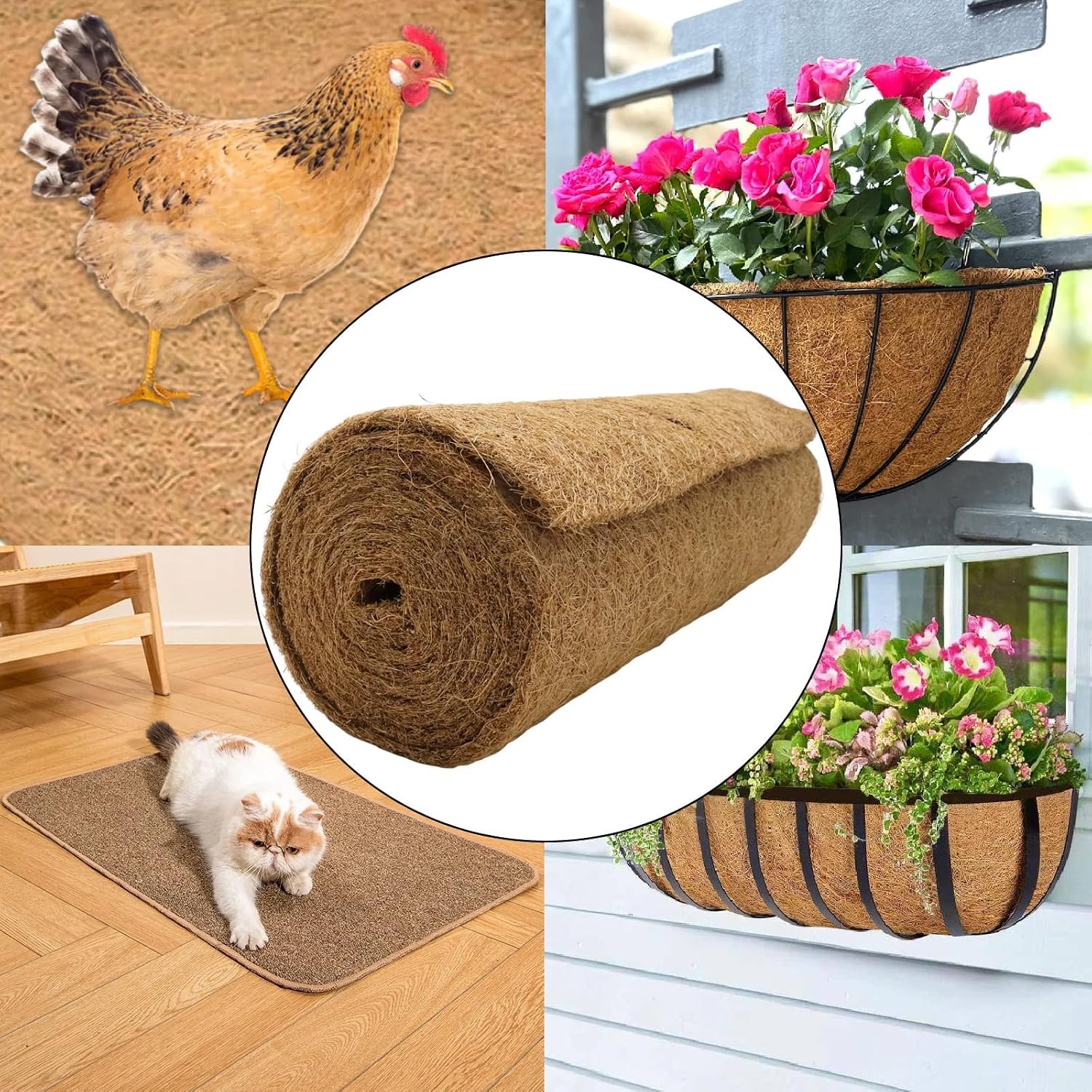 EATAKWARD 120'' x 16'' Coconut Mat, Coco Fiber Roll, Natural Coconut Coco Liner Roll, Thick Coco Liners for Planters, Flowers, Pet, Tortoise, Lizard, Snake, Rabbit, Brown