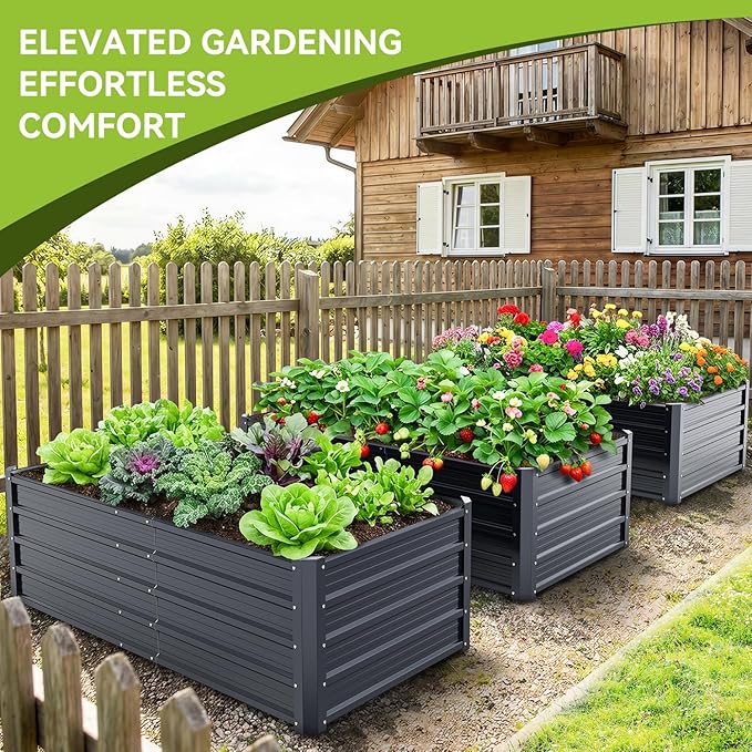 Ohuhu 6x3x1.5FT Metal Raised Garden Bed Outdoor, Reinforced Galvanized Steel Rustproof Planter Box, 100% Non-Toxic, 202 Gal Large Capacity Heavy Duty Raised Beds for Growing Vegetables Flowers Herbs