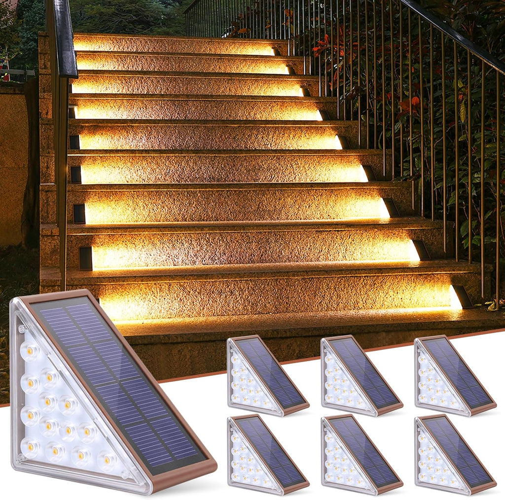 Solar Stair Lights,Warm White Outdoor Step Lights IP67 Waterproof Auto On Off, Outdoor Stair Lights for Steps,Stair,Patio,Yard,Porch,Front Door,Sidewalk,Deck Decor（Brown, 6 Pack）