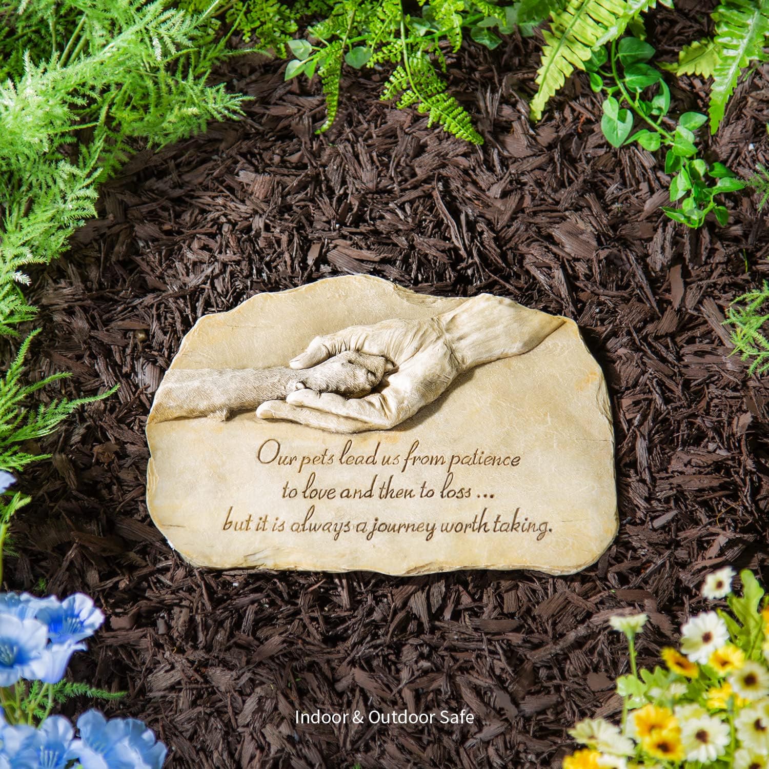 Evergreen Garden Dog Paw in Hand Devotion Painted Polystone Stepping Stone - 12”W x 0.5”D x 7.5”H…