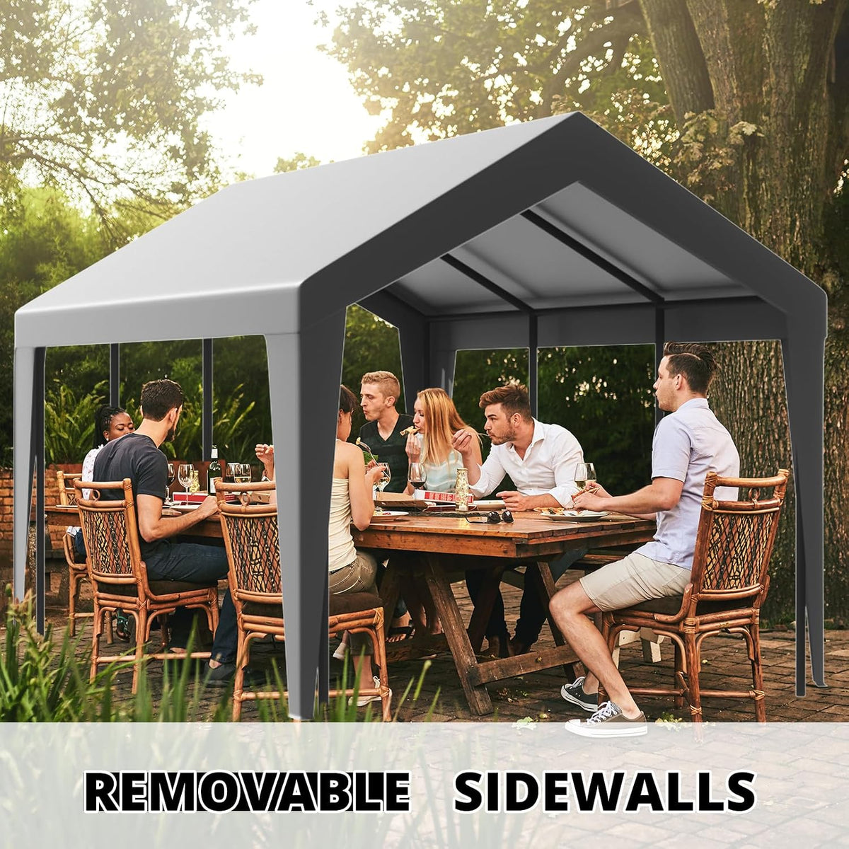 10x20 heavy duty carport, storage carport with sidewalls, side view