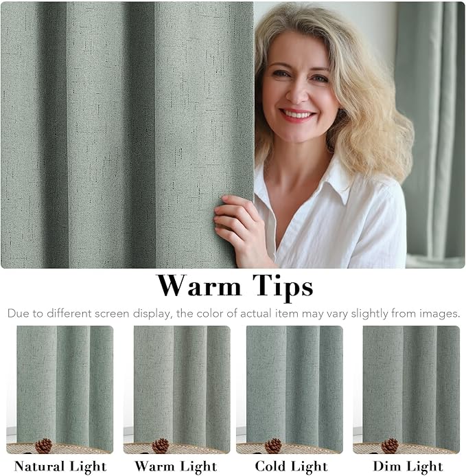 H.VERSAILTEX 100% Blackout Curtains for Bedroom Thermal Insulated Linen Textured Curtains Heat and Full Light Blocking Drapes Living Room Curtains 2 Panel Sets, Green Bay, 52x72 Inch